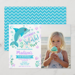 Invitación Fiesta de cumpleaños con foto de delfines en pisci