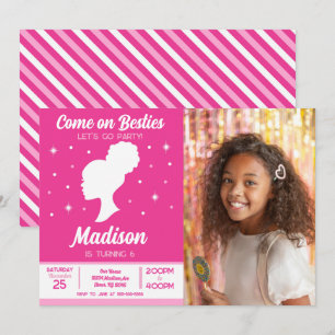 Invitación Fiesta de cumpleaños con foto de moda de muñecas r