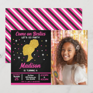 Invitación Fiesta de cumpleaños con foto de moda de muñecas r