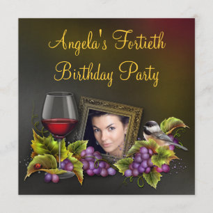 Invitación Fiesta de cumpleaños con foto de mujer y vino tint