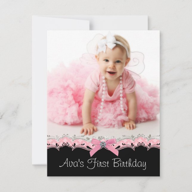 Invitación Fiesta de cumpleaños con foto de niñas lindas de r (Anverso)