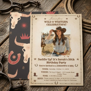 Invitación Fiesta de cumpleaños con foto de vaquera del Salva
