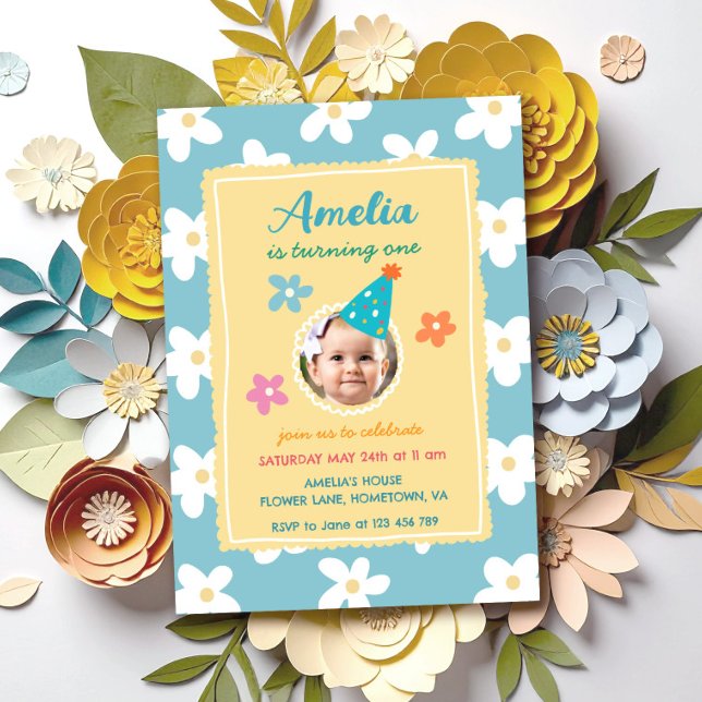Invitación Fiesta de cumpleaños con foto floral colorida (Subido por el creador)