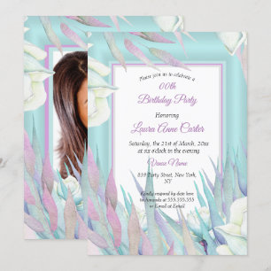 Invitación Fiesta de Cumpleaños con Foto Floral Morado Turque