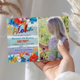Invitación Fiesta de Cumpleaños con Foto Luau Floral Tropical