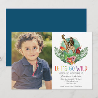 Invitación Fiesta de Cumpleaños con Foto Moderna de Safari en