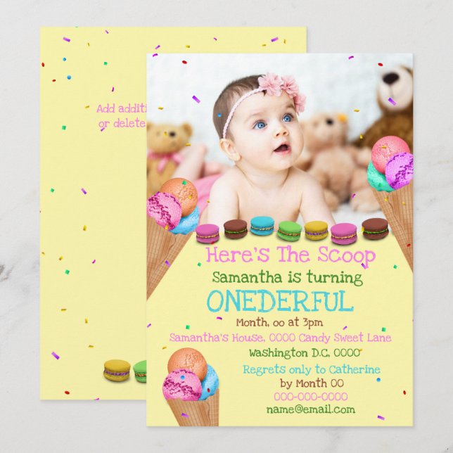 Invitación Fiesta de cumpleaños con fotos de verano de helado (Anverso / Reverso)