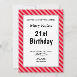 Invitación Fiesta de cumpleaños con franjas rojas
