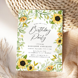 Invitación Fiesta de cumpleaños con girasoles y vegetación en