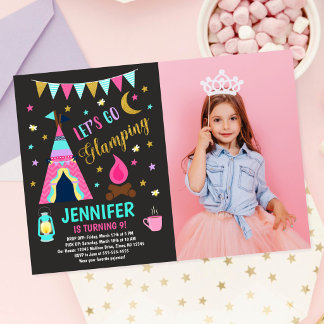 Invitación Fiesta de cumpleaños con glamping 