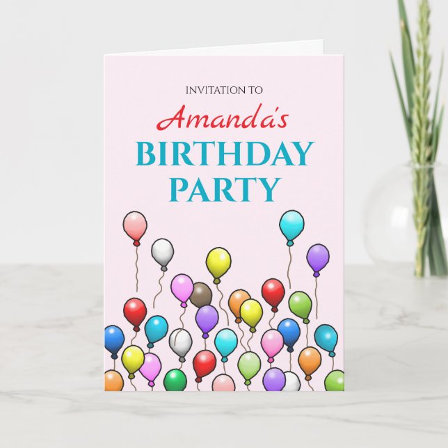 Invitación Fiesta de Cumpleaños con Globos (Anverso)