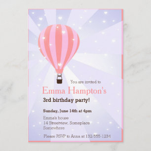 Invitación Fiesta de cumpleaños con globos aerostáticos coraz