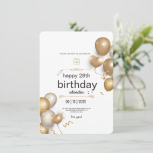 Invitación Fiesta de Cumpleaños con Globos Blancos y Dorados