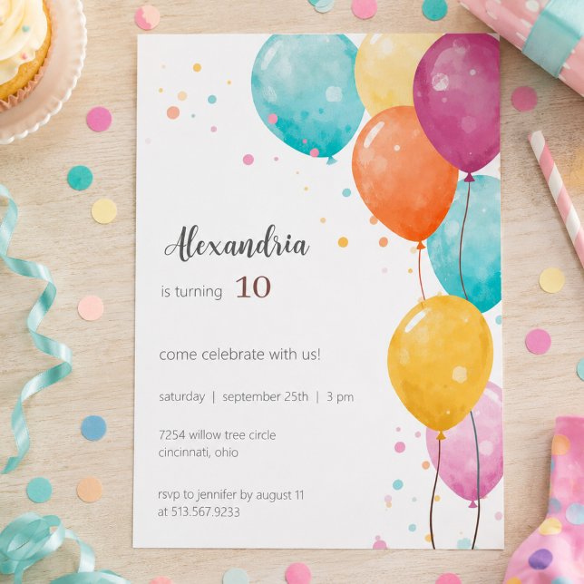 Invitación Fiesta de Cumpleaños con Globos Coloridos  (Subido por el creador)
