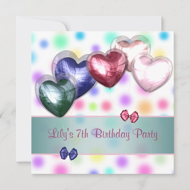 Invitación Fiesta de Cumpleaños con Globos de Lunares Pastel (Anverso)