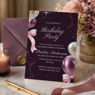 Invitación Fiesta de Cumpleaños con Globos Elegantes Rosa y P