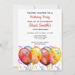 Invitación Fiesta de Cumpleaños con Globos Niña 10
