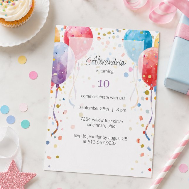 Invitación Fiesta de cumpleaños con globos y confeti (Subido por el creador)