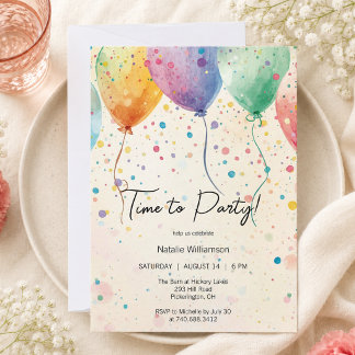 Invitación Fiesta de Cumpleaños con Globos y Confeti