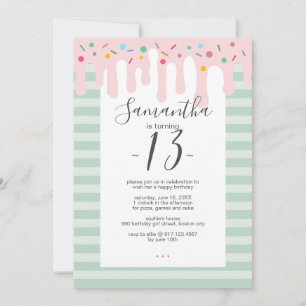 Invitación Fiesta de Cumpleaños con Goteo Rosado y Purpurina