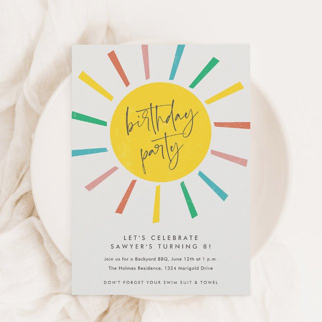 Invitación Fiesta de cumpleaños con guión de arcoiris para ni (Subido por el creador)