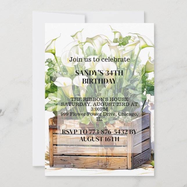 Invitación Fiesta de Cumpleaños con Hermosas Flores de Lirio  (Anverso)