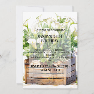 Invitación Fiesta de Cumpleaños con Hermosas Flores de Lirio