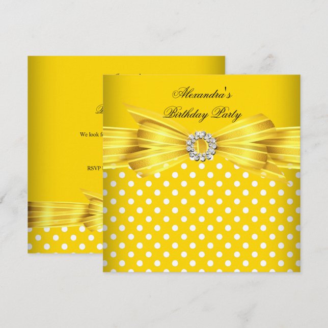 Invitación Fiesta de Cumpleaños con Hermosos Lunares Blancos  (Anverso / Reverso)