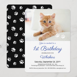Invitación Fiesta de Cumpleaños con Huellas de Pata y Foto de