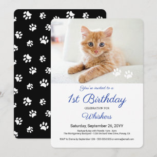 Invitación Fiesta de Cumpleaños con Huellas de Pata y Foto de