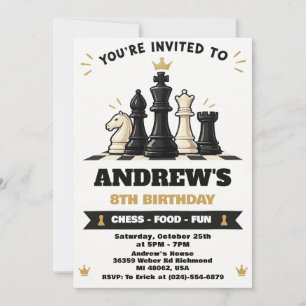 Invitación Fiesta de Cumpleaños con Juego de Ajedrez Personal