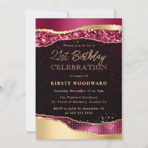 Invitación Fiesta de Cumpleaños con Lágrimas de Glamour Burgu