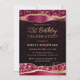 Invitación Fiesta de Cumpleaños con Lágrimas de Glamour Burgu