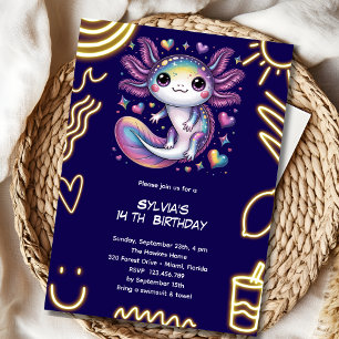 Invitación Fiesta de cumpleaños con láser neón de ajolote