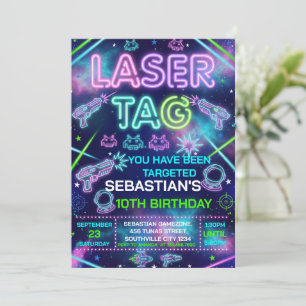 Invitación Fiesta de Cumpleaños con Laser Tag y Arcade Neon G