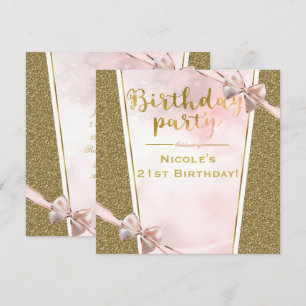 Invitación Fiesta de Cumpleaños con Lazo Brillante de Glamour