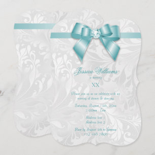 Invitación Fiesta de cumpleaños con lazo de gema azul turques