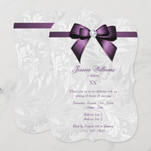Invitación Fiesta de cumpleaños con lazo de gema violeta, cin