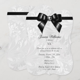 Invitación Fiesta de cumpleaños con lazo negro de diamante, c