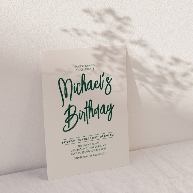 Invitación Fiesta de Cumpleaños con Letra Chic Green & Beige  (Subido por el creador)