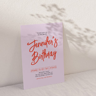 Invitación Fiesta de Cumpleaños con Letra Chic Naranja Púrpur