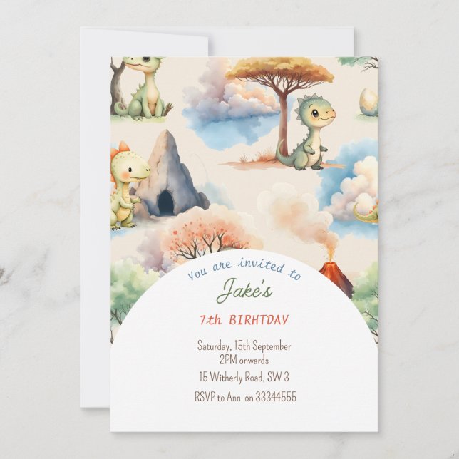 Invitación Fiesta de cumpleaños con lindos dinosaurios (Anverso)