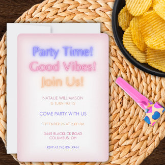 Invitación Fiesta de cumpleaños con luces de neón