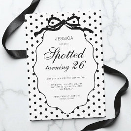Invitación Fiesta de Cumpleaños con Lunares y Lazo Negro