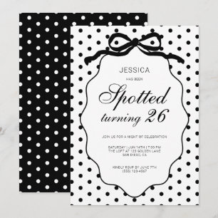 Invitación Fiesta de Cumpleaños con Lunares y Lazo Negro