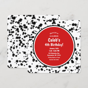 Invitación Fiesta de Cumpleaños con Manchas de Dálmata Rojo B