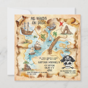 Invitación Fiesta de cumpleaños con mapa del tesoro temático