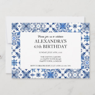 Invitación Fiesta de cumpleaños con marco de azulejos mediter