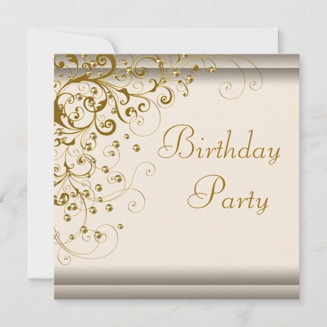 Invitación Fiesta de cumpleaños con marfil de oro para las mu (Anverso)