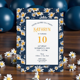 Invitación Fiesta de Cumpleaños con Margaritas sobre Denim Az
